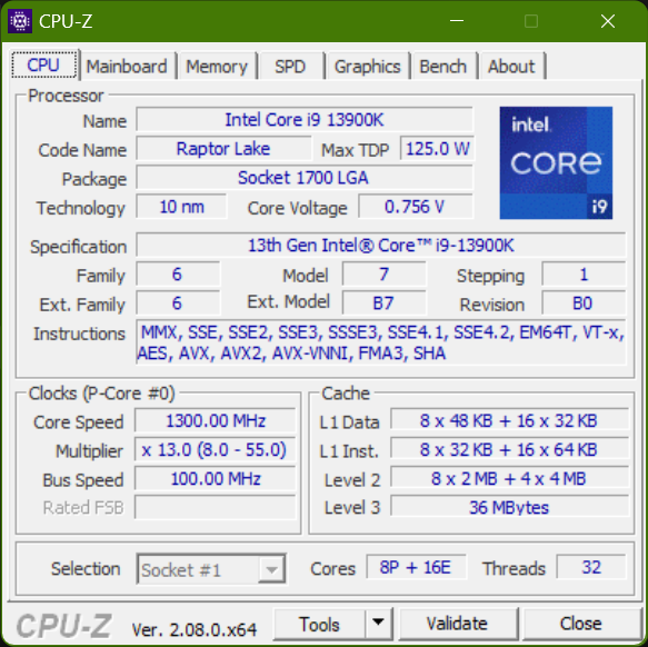 Report di CPU-Z con dettagli tecnici sulla CPU